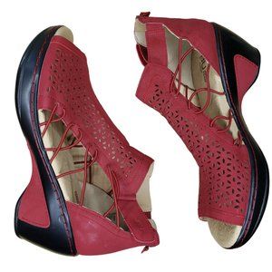 JBU Jambu Size 9.5 Nelly Wedge Sandals Red Vegan Leather Back Zip